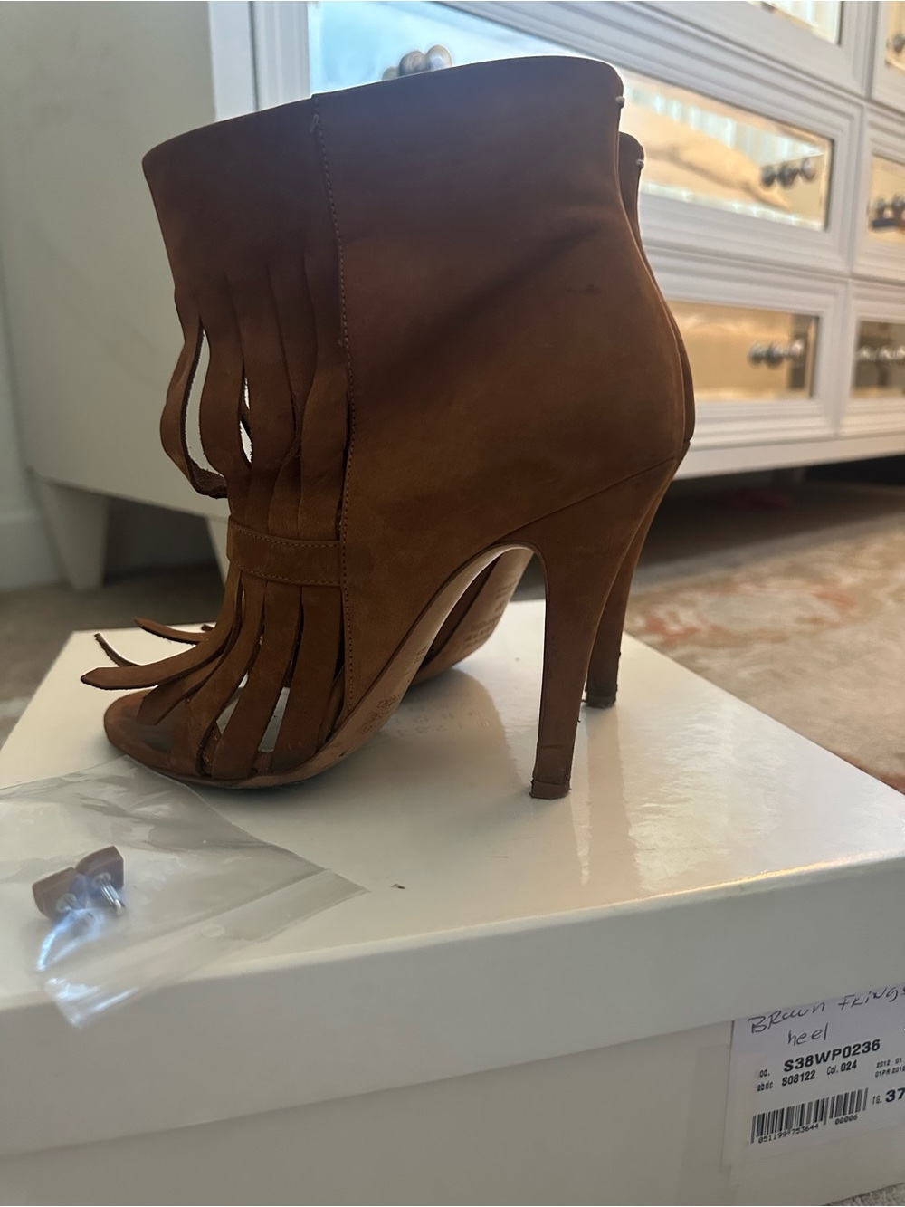 Maison Margiela Suede Fringe Open Toe Booties